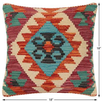 handmade Traditional Pillow Rust Blue Hand-Woven SQUARE 100% WOOL Hand woven turkish pillow2' x 2'